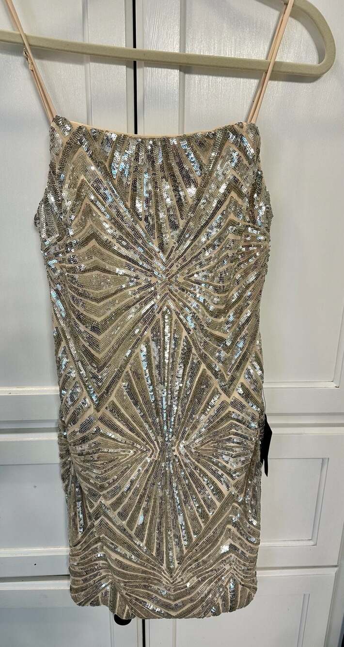 Lulus Gold & Silver GLAM Party Sequin Geometric Bodycon Mini Dress NWT, M